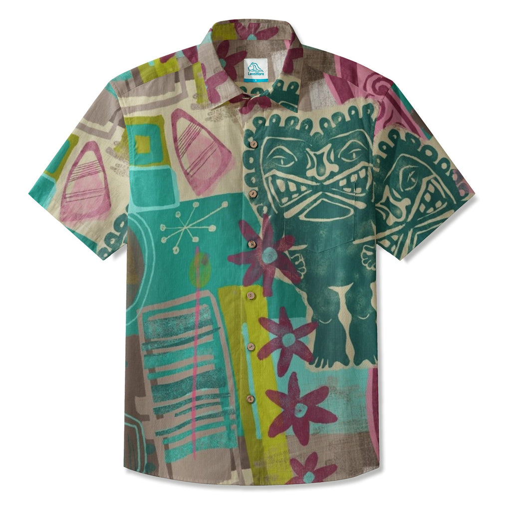 LeosWare® Men's Hawaiian Shirt Short Sleeve Button-up Breathable & Quick-Dry Aloha Vintage Tiki