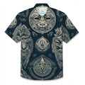 LeosWare® Men's Hawaiian Shirt Short Sleeve Button-up Breathable & Quick-Dry Aloha Shadow Totem