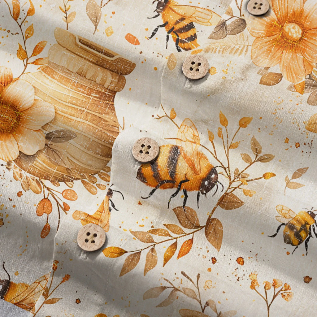 LeosWare® Men's Hawaiian Shirt Short Sleeve Button-up 100% Cotton Yellow Aloha Autumn Harvest In The Honey Garden Bee