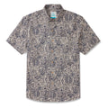 LeosWare® Men's Hawaiian Shirt Short Sleeve Button-up 100% Cotton Blue Aloha Exotic Tribe Gray-blue Art Pattern Painting