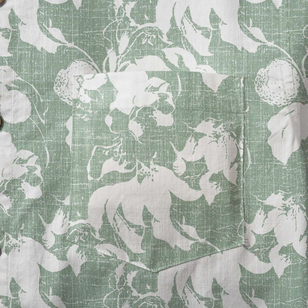 LeosWare® Flower Men's Hawaiian Shirt Short Sleeve Button-up 100% Cotton Green Aloha Verdant Memoirs