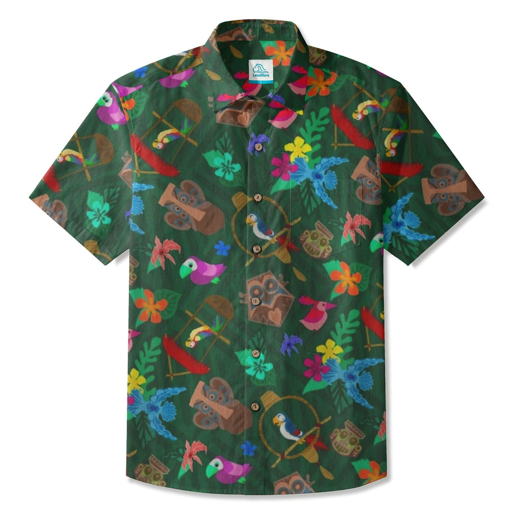 LeosWare® Men's Hawaiian Shirt Short Sleeve Button-up Breathable & Quick-Dry Aloha Tropical Beats