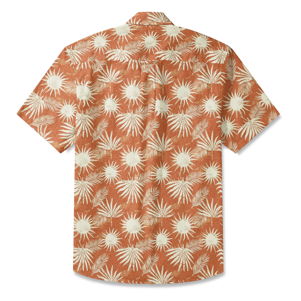 LeosWare® Men's Hawaiian Shirt Short Sleeve Button-up 100% Cotton Orange Aloha Orange Brown Coconut Shadow