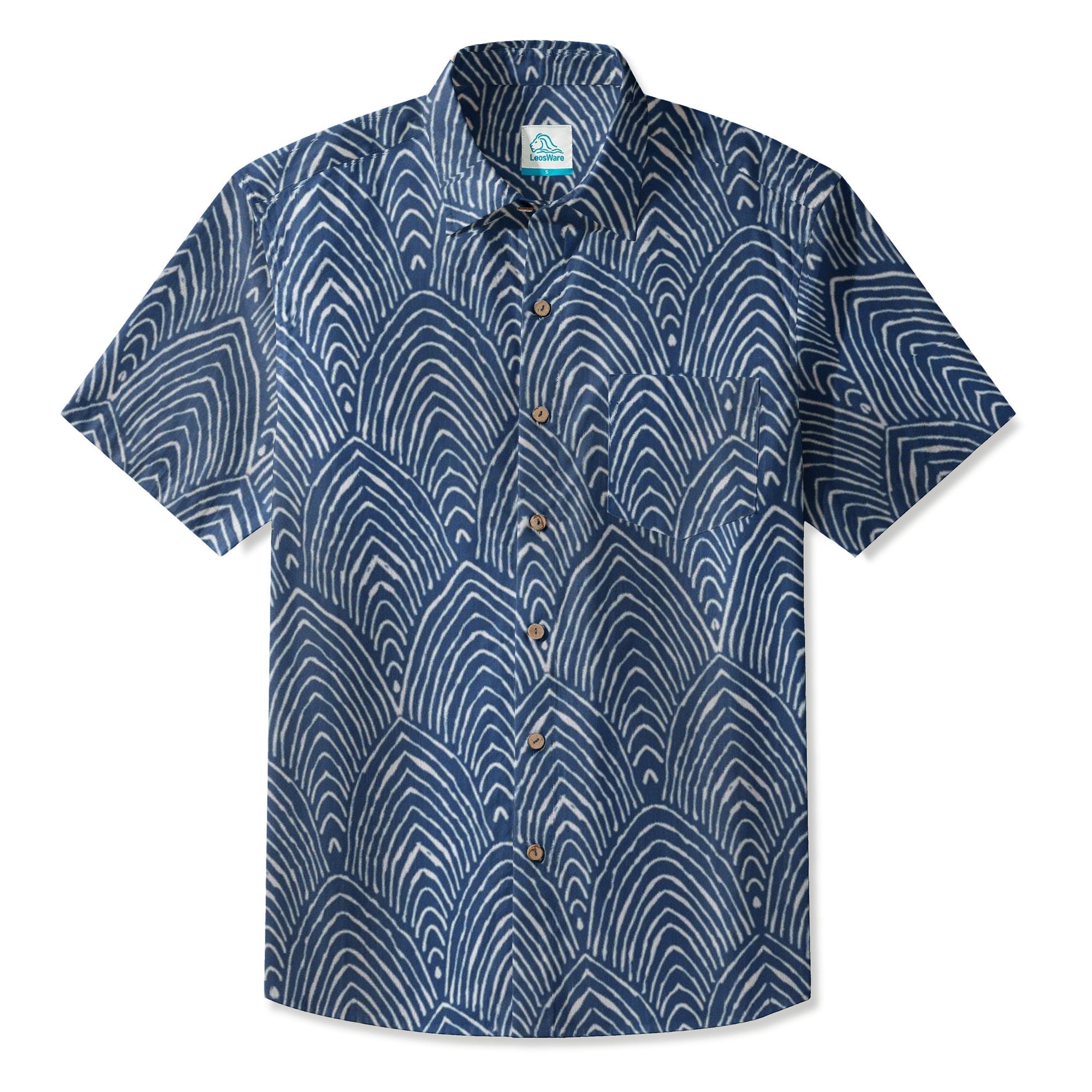 LeosWare® Men's Hawaiian Shirt Short Sleeve Button-up 95% Polyester, 5% Spandex Aloha Sea Scales