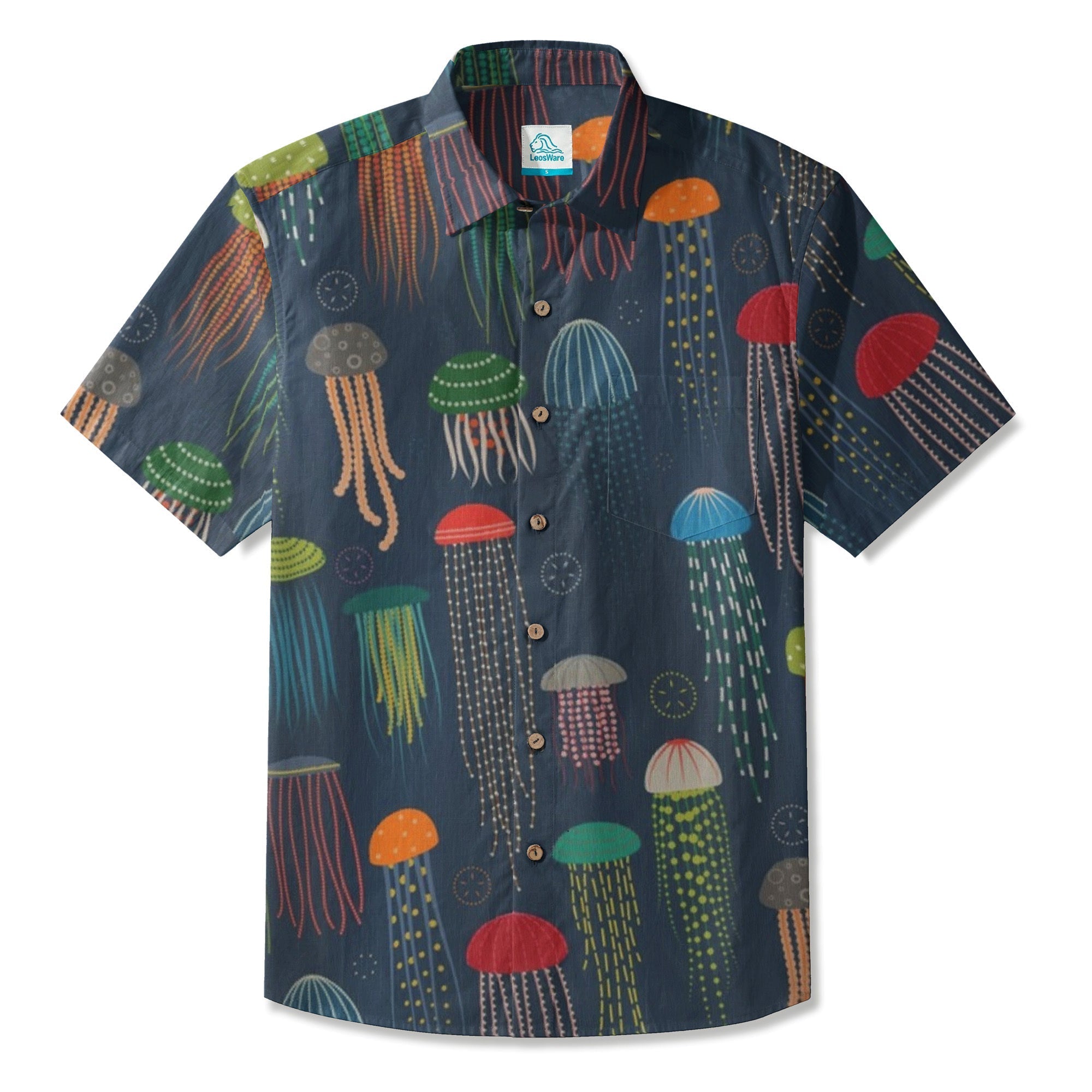 LeosWare® Men's Hawaiian Shirt Short Sleeve Button-up Breathable & Quick-Dry Aloha Jelly Drift
