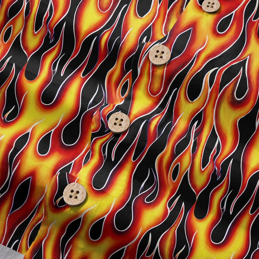 LeosWare® Flames Men's Hawaiian Shirt Short Sleeve Button-up 100% Cotton Yellow Aloha Flame Surge