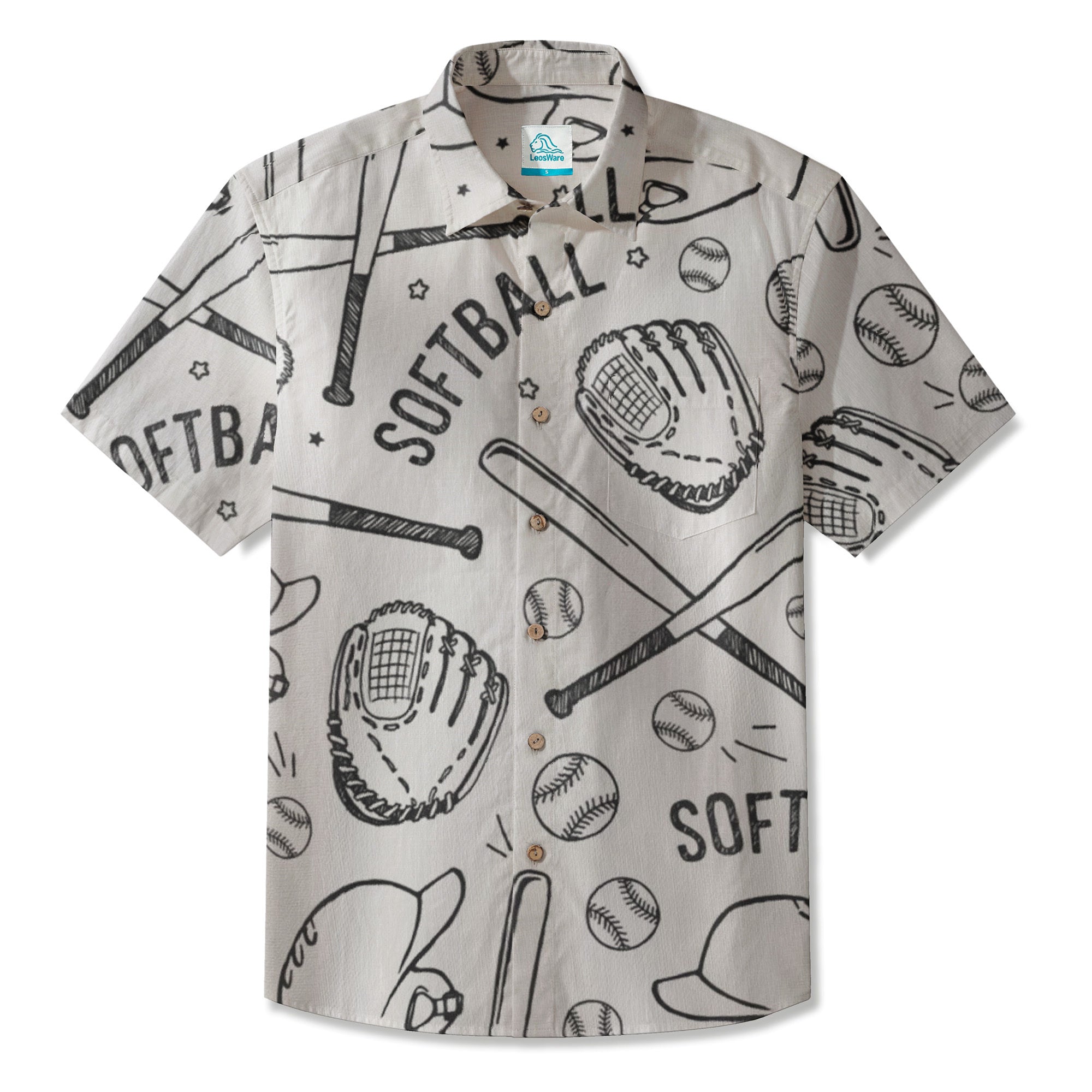 LeosWare® Men's Hawaiian Shirt Short Sleeve Button-up Breathable & Quick-Dry Aloha Ball Play