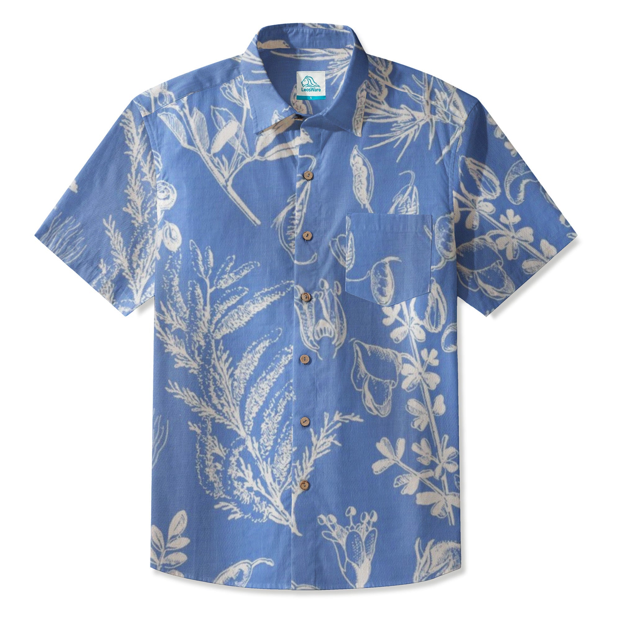 LeosWare® Men's Hawaiian Shirt Short Sleeve Button-up 95% Polyester, 5% Spandex Aloha Botanical Exploration