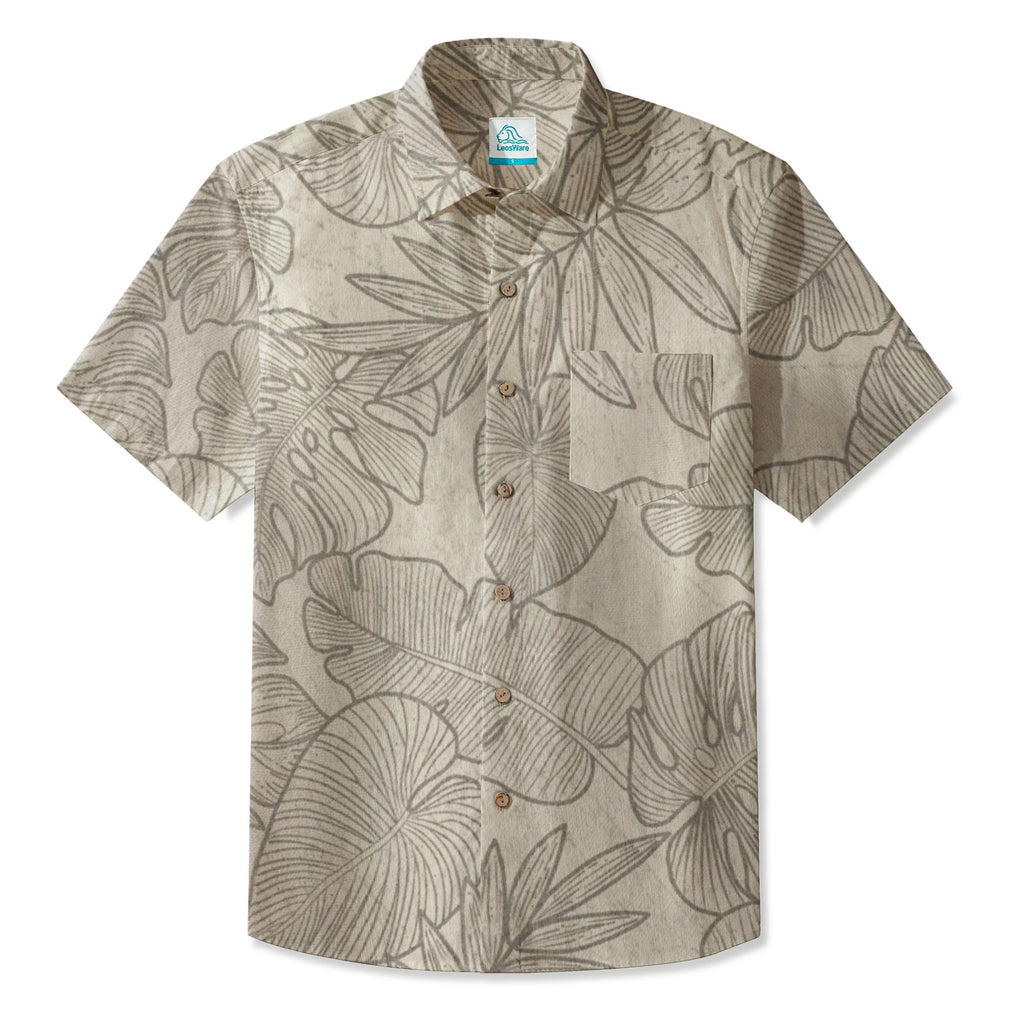 LeosWare® Men's Hawaiian Shirt Short Sleeve Button-up 95% Polyester, 5% Spandex Aloha Leaf Sketch