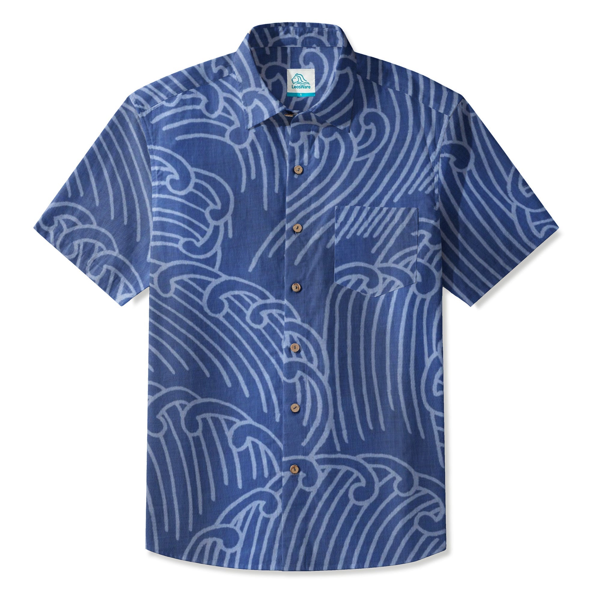 LeosWare® Men's Hawaiian Shirt Short Sleeve Button-up 95% Polyester, 5% Spandex Aloha Flowing With The Tides