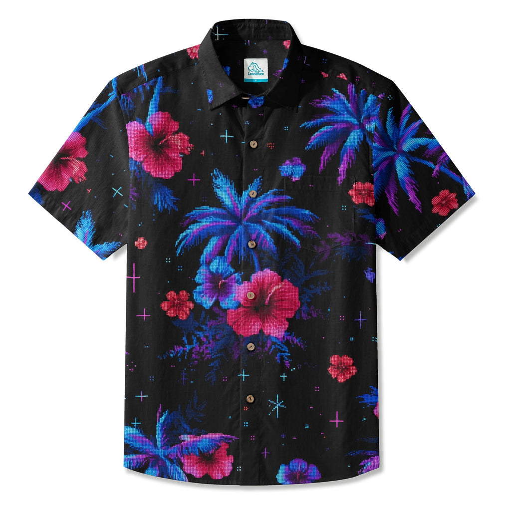 LeosWare® Men's Hawaiian Shirt Short Sleeve Button-up Breathable & Quick-Dry Aloha Glowing Tropics