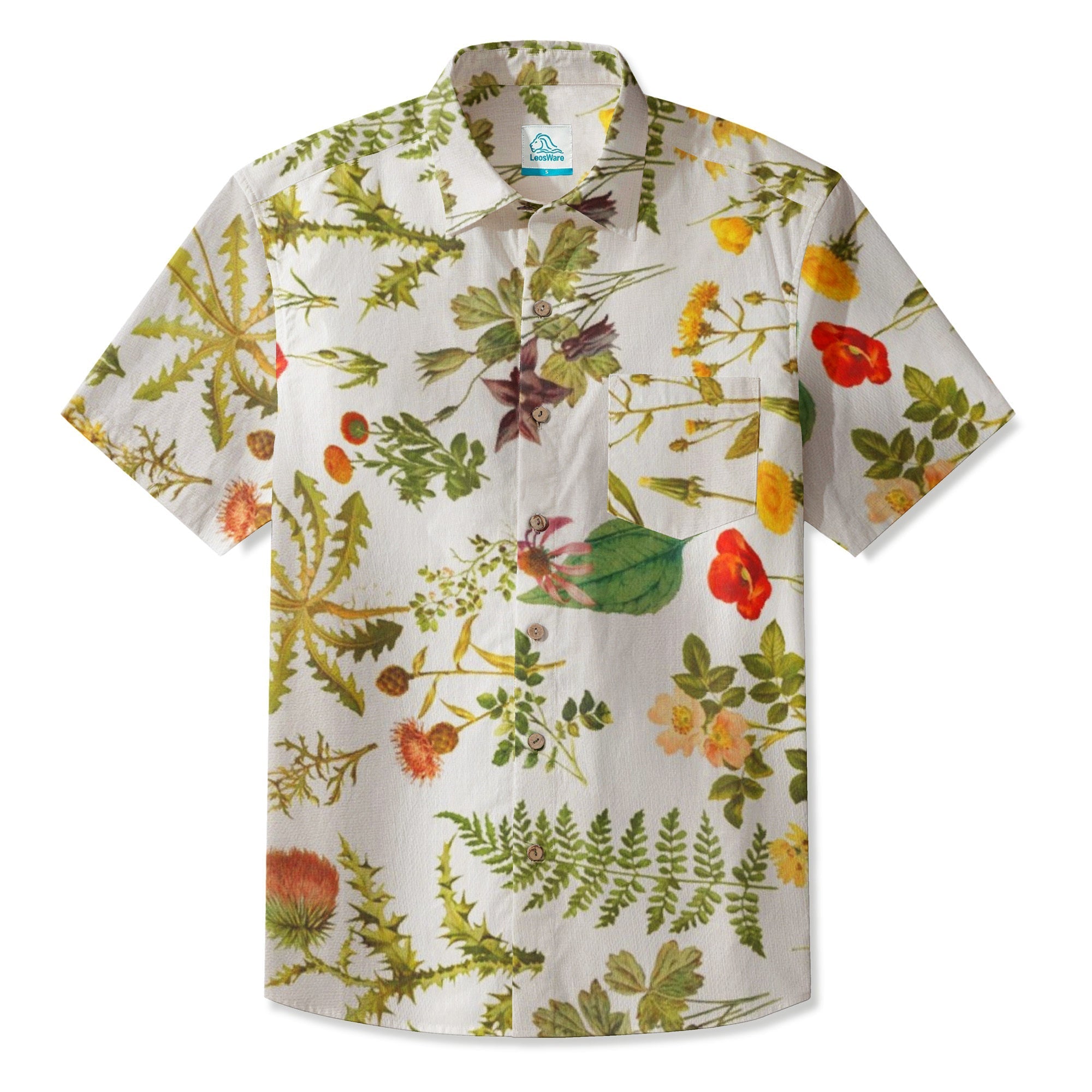 LeosWare® Men's Hawaiian Shirt Short Sleeve Button-up 95% Polyester, 5% Spandex Aloha Nature's Bounty Mix