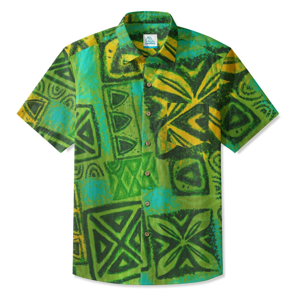 LeosWare® Men's Hawaiian Shirt Short Sleeve Button-up 95% Polyester, 5% Spandex Aloha Wilderness-themed Tiles