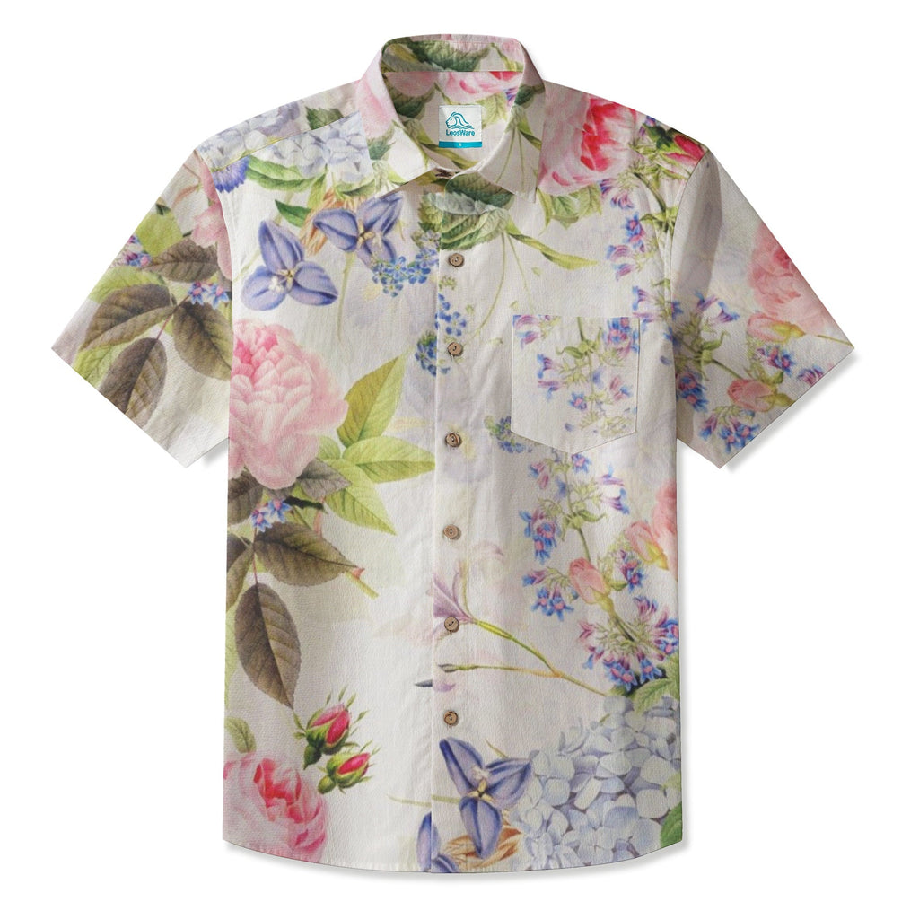 LeosWare® Men's Hawaiian Shirt Short Sleeve Button-up 95% Polyester, 5% Spandex Aloha Dawn's Arrival