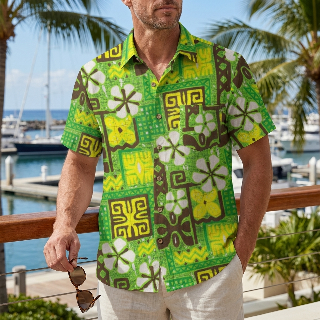LeosWare® Men's Hawaiian Shirt Short Sleeve Button-up Breathable & Quick-Dry Aloha Tiki Meadow