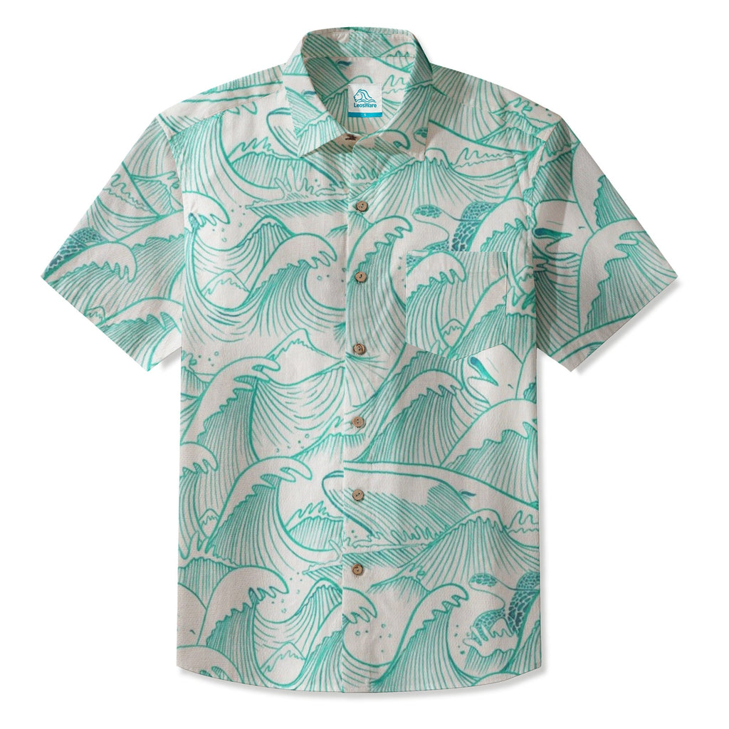 LeosWare® Men's Hawaiian Shirt Short Sleeve Button-up 95% Polyester, 5% Spandex Aloha Wave Crest