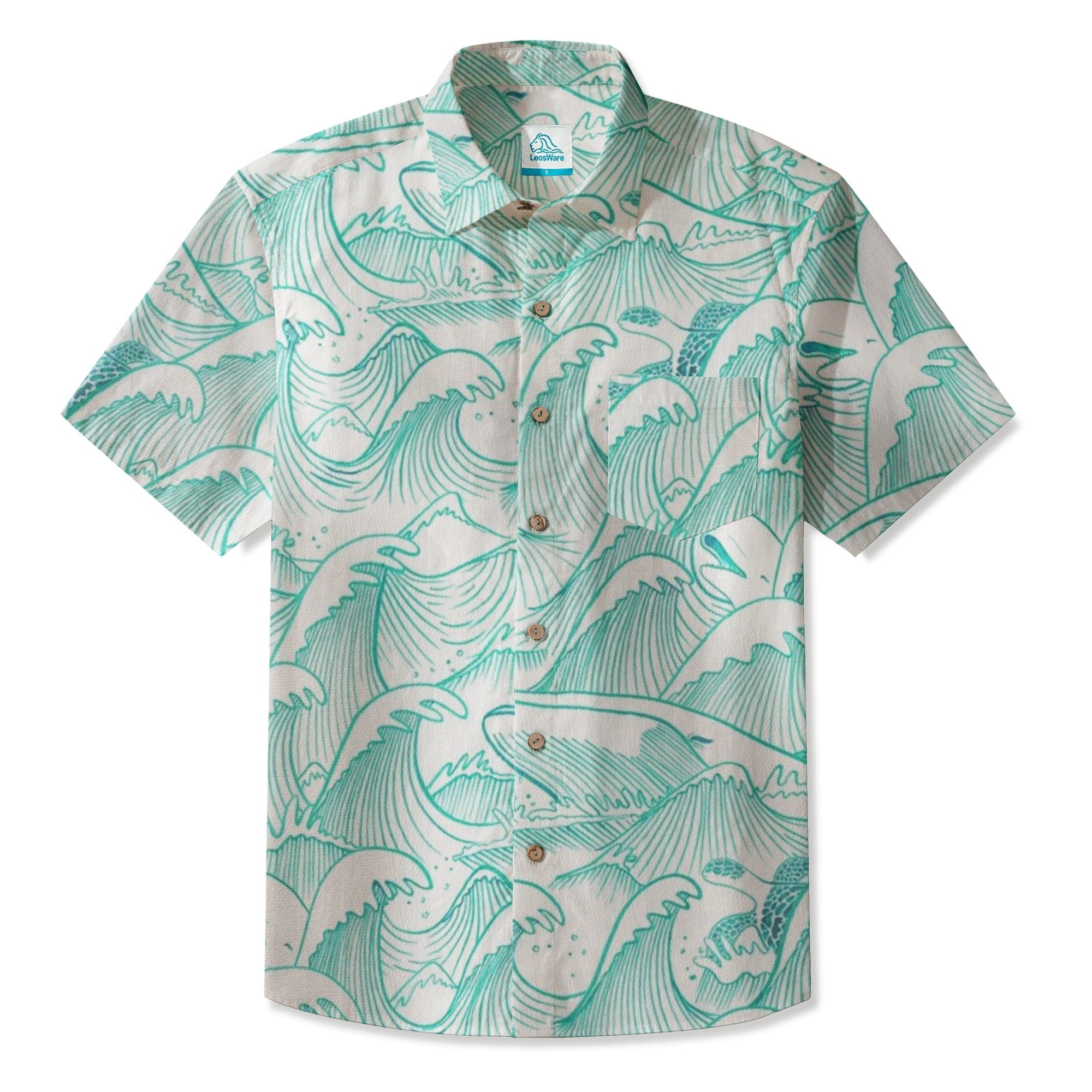 LeosWare® Men's Hawaiian Shirt Short Sleeve Button-up 95% Polyester, 5% Spandex Aloha Wave Crest