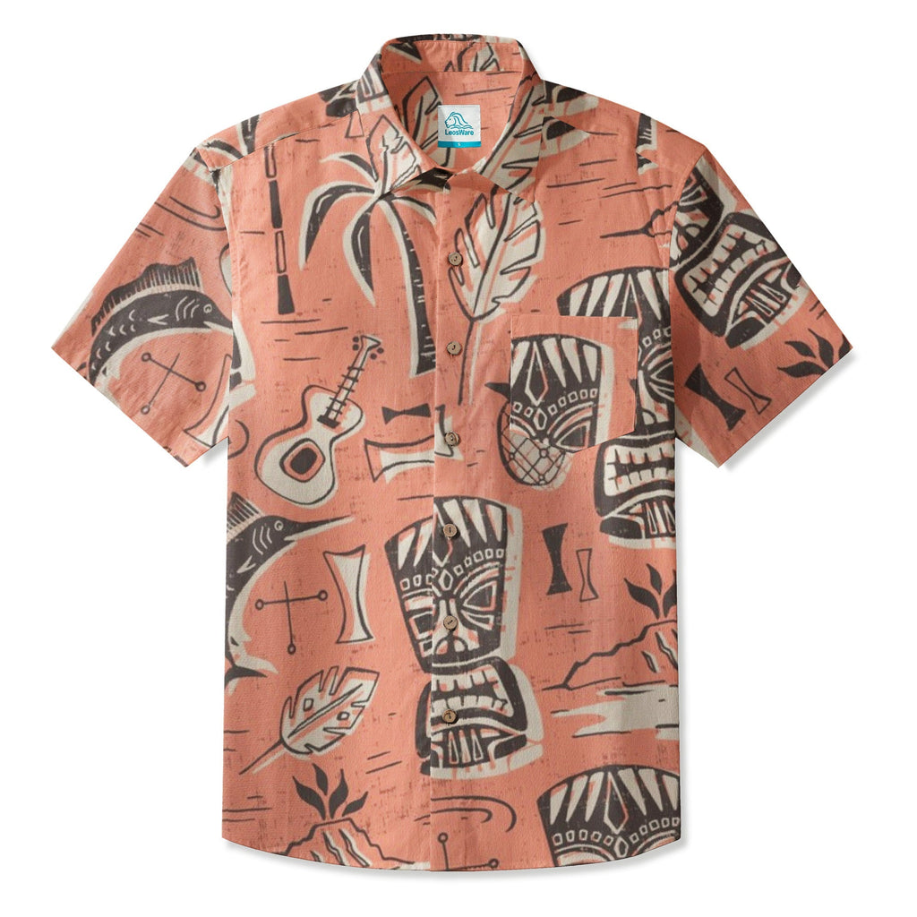 LeosWare® Men's Hawaiian Shirt Short Sleeve Button-up Breathable & Quick-Dry Aloha Tiki Party