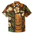 LeosWare® Men's Hawaiian Shirt Short Sleeve Button-up 95% Polyester, 5% Spandex Aloha Tiki Carve