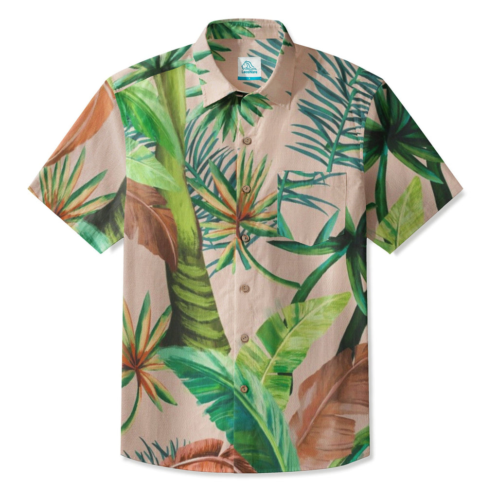 LeosWare® Men's Hawaiian Shirt Short Sleeve Button-up 95% Polyester, 5% Spandex Aloha Pure Essence