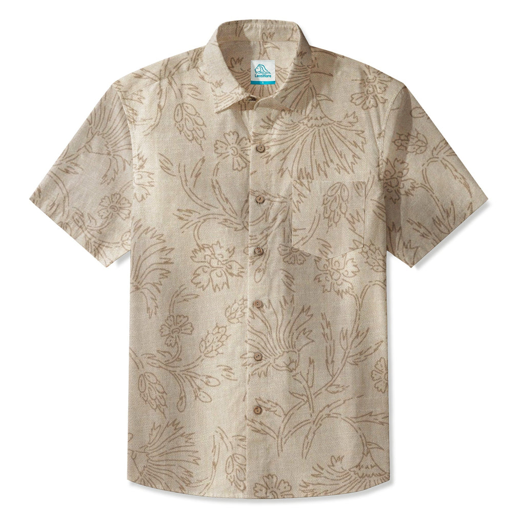 LeosWare® Men's Hawaiian Shirt Short Sleeve Button-up Breathable & Quick-Dry Aloha Blossom Softly