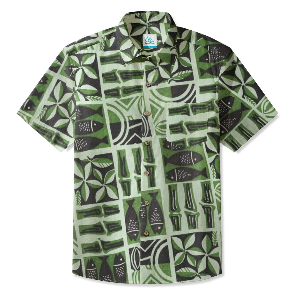 LeosWare® Men's Hawaiian Shirt Short Sleeve Button-up Breathable & Quick-Dry Aloha Tiki Catch